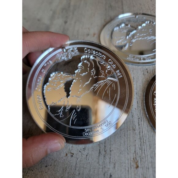 Vintage Wisconsin badger coca cola Santa Claus mirror ornament Xmas set - Picture 4 of 6